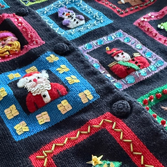 Vintage Michael Simon Sweater Christmas Holiday Cardigan embellished sweater L - Picture 14 of 16
